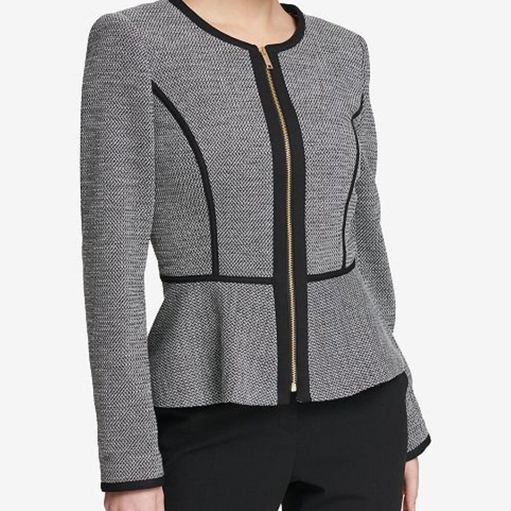 Knit Piped Peplum Blazer